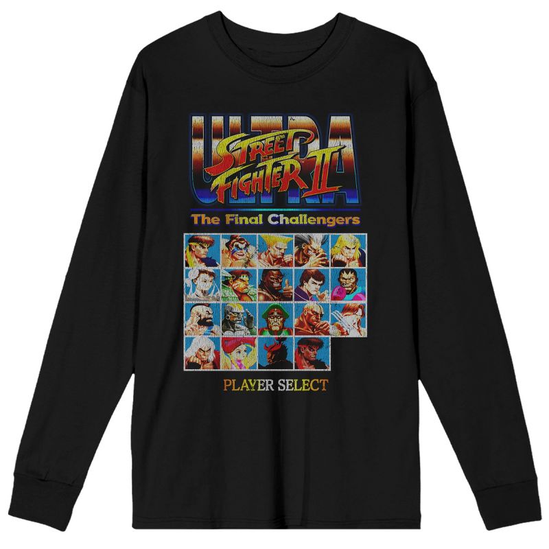 Street Fighter Final Challengers Player Select Men's Black Long Sleeve Shirt, 1 of 3
