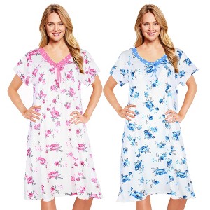 JEFFRICO Womens 2 Pack Nightgowns Short Sleeve Sleepwear Soft Pajama Dress Nightshirts - 1 of 4