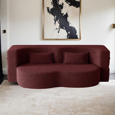 Modern Floor Sofa with 2 Pillows,Convertible Teddy Fabric Foam-Filled Sleeper Sofa Bed,15" Full Size Folding Mattress - Leovsnove