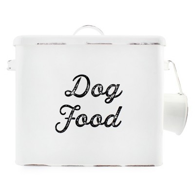 Outshine White Farmhouse Pet Dog Food Bin Food Storage Container with Lid Durable Pet Food Bin