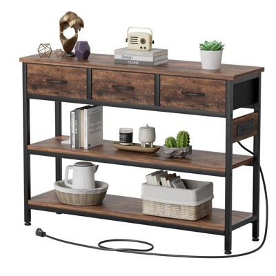 Gikpal Entryway Table with Power Outlets, Console Table with 3 Fabric Drawers, Entryway Console Table with storage for Living Room, Hallway, Couch