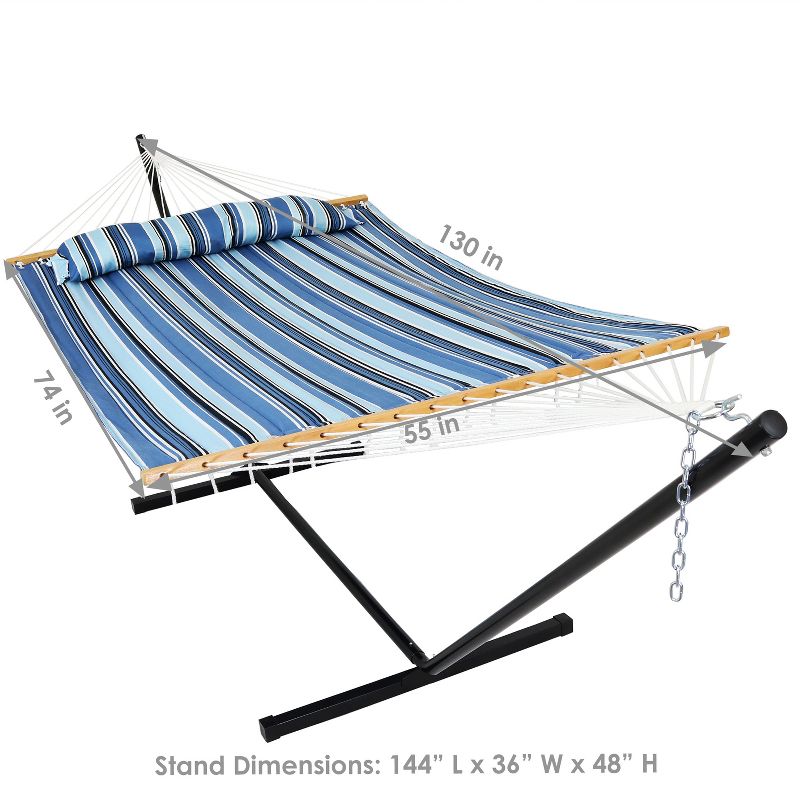 Sunnydaze Outdoor 2-Person Double Polyester Quilted Hammock with Wood Spreader Bar and 12ft Black Steel Stand, 4 of 20