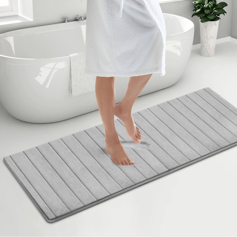 24&#34;x58&#34; MICRODRY Ultra Absorbent CoreTex Quilted Memory Foam Bath Mat/Runner with Skid Resistant Base Light Gray, 4 of 7