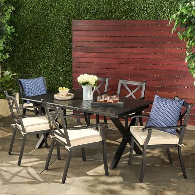 Exuma 7pc Cast Aluminum Dining Set  - Black - Christopher Knight Home