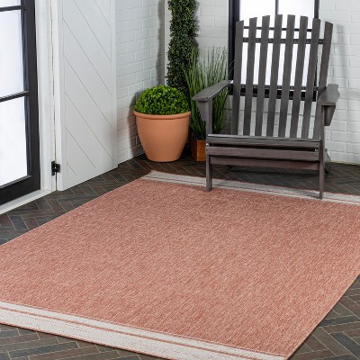 Salmon and Cream Synthetic Reversible Indoor/Outdoor Rug 3x5