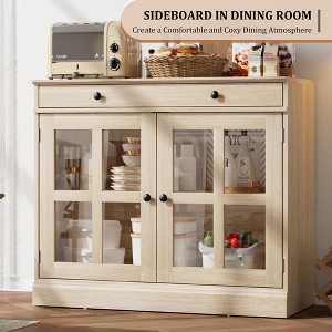 Jojoka 35.4" Sideboard Buffet Cabinets with Glass Door, Buffet Cabinet with Storage, Black Sideboard Cabinet with Drawer, - 1 of 4