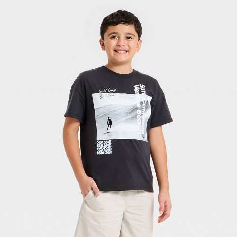 Cat & Jack Boys' Short Sleeve Surfer Cool Coast Oversized Graphic T-Shirt - Cat & Jack™ Black XS