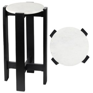 JONATHAN Y Elena 24" Minimalist Structured Wood Drink Table & Decorative End Table with White Marble Round Top - 1 of 4