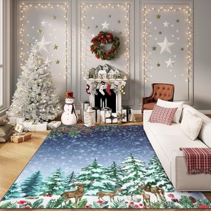Christmas Rug Runner 2x6 Decorative Carpet Runner with Xmas Tree Snowman Reindeer Pattern - 1 of 4