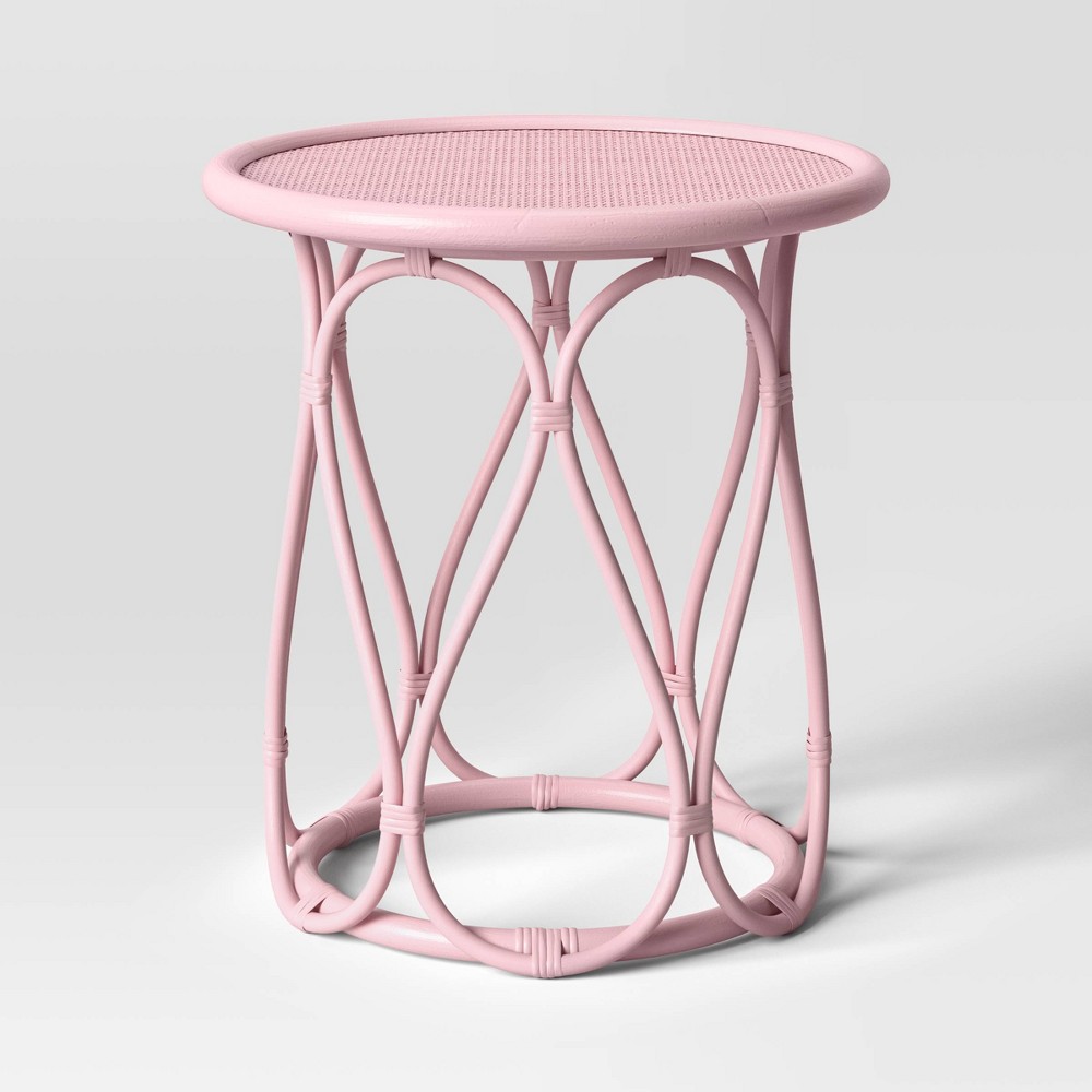 Rattan Kids' Bedside Table Coral - Pillowfort™: Pink Rattan Nightstand, No Assembly, Ethical Handcraft Certified