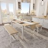 Dining Table Set for 4-6 with Benches, 63" Large Extendable Dining Room Table, Wooden Kitchen Table Set with Metal Frame MDF Board Natural Wood - 3 of 4