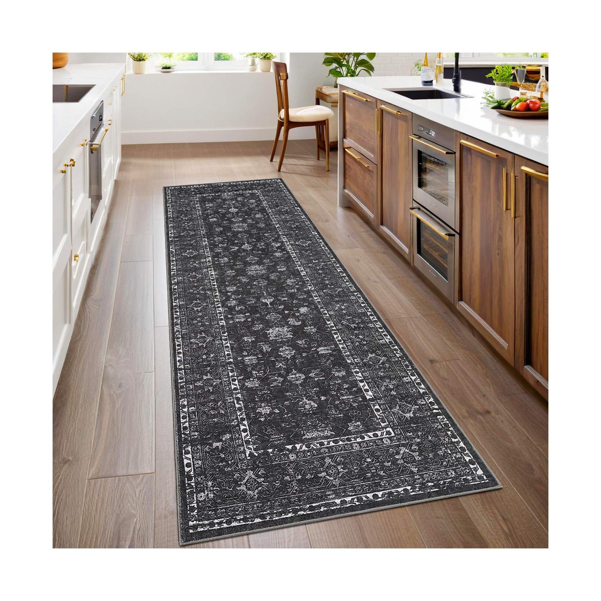 Distressed Hallway Runner Rug 2x6 Vintage Floral Kitchen Rugs with Non-Slip Backing, Non Shedding Thin Carpet Runner, Foldable Printed Indoor Carpet