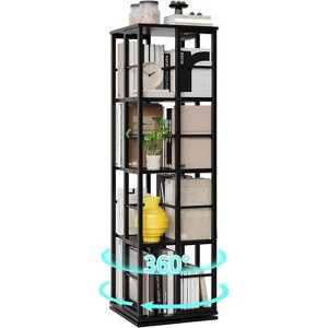 4-Tier Rotating Bookshelf,Corner Book Shelf Tower,Floor Standing Tall Industrial Book Magazines Storage Organizer,Narrow Rustic Metal  Bookshelf - 1 of 4