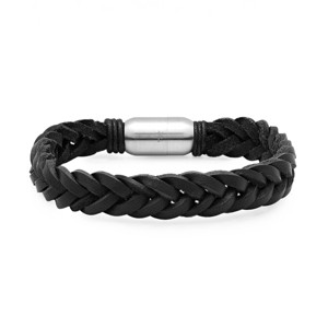 Steeltime Men's braided leather bracelet. Color Options: Black, Brown - 1 of 4