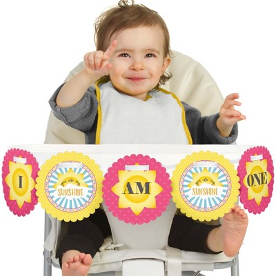 Big Dot of Happiness You are My Sunshine 1st Birthday Highchair Decor - I Am One - First Birthday High Chair Banner