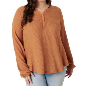 Women's Plus Waffle Henley Top - mittoshop - 1 of 3