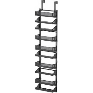 Acekool 10-Tier Over the Door Storage Organizer with Adjustable Metal Mesh Baskets – Hanging Spice Rack & Can Holder, Black - 1 of 4