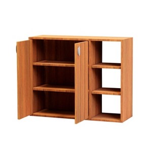 Costway 3-Tier Wooden Shoe Storage Organizer with Doors & 3-Level Adjustable Open Shelves Natural/White/Light walnut/Black/Yellow - 1 of 2