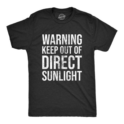 Mens Warning Keep Out Of Direct Sunlight T Shirt Funny Sarcastic Pale Sun Burn Joke Tee For Guys - Crazy Dog Men's T Shirt