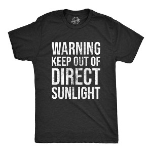 Mens Warning Keep Out Of Direct Sunlight T Shirt Funny Sarcastic Pale Sun Burn Joke Tee For Guys - Crazy Dog Men's T Shirt - 1 of 4