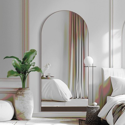 Lirago Arch Full Length Mirror Wall Mirror with Stripe Wood Frame 71¡Á31 Brown
