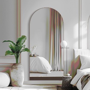 Lirago Arch Full Length Mirror Wall Mirror with Stripe Wood Frame 71?¨¢31 Brown - 1 of 4