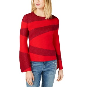 I.N.C International Concepts Womens Spliced Stripes Pullover Sweater, Red, X-Large - 1 of 1