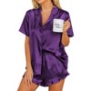 Ekouaer Womens Satin Pajamas Set Button Down 2 Piece Silk Pjs Shorts Set Ruffle Lingerie Notch Collar Sleepwear - 2 of 4