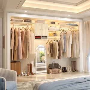 Besiost Washer and Dryer Storage Shelves with Hanging Rod, Laundry Cabinet with Shelves, Reversible Cabinet with Door & Shelf Tower - 1 of 4