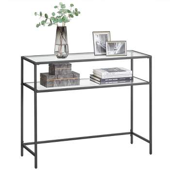 VASAGLE Console Sofa Table, Modern Entryway Table, Tempered Glass Table, Metal Frame
