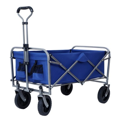VisioGear Collapsible Wagons Carts with Wheels with Drink Holders for Shopping, Garden, Sports, Navy Blue, 35.43"*21.85"*39.17"