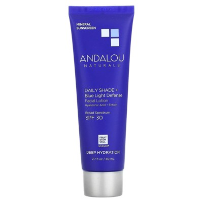Andalou Naturals Deep Hydration, Daily Shade + Blue Light Defense Facial Lotion, SPF 30, 2.7 fl oz (80 ml)