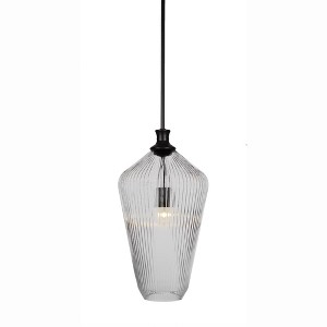 Toltec Lighting Carina 1 - Light Pendant in  Matte Black with 11" Clear Ribbed Shade - 1 of 1