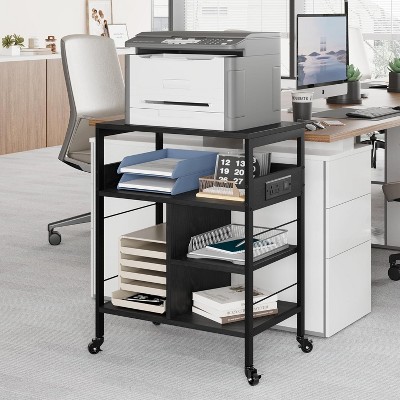 Large Printer Stand w/ Power Outlets & USB Ports, Mobile Rolling Cart w/ 4 Shelves, Storage for Home Office