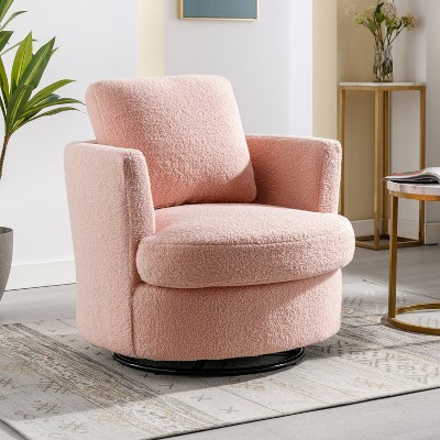 Hrinhom Swivel Barrel Chair,Modern Boucle Accent Chair with Metal Base