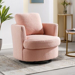 Hrinhom Swivel Barrel Chair,Modern Boucle Accent Chair with Metal Base - 1 of 4