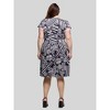 24seven Comfort Apparel Plus Size Cap Sleeve Black and White V Neck Knee Length Pocket Dress - 3 of 4
