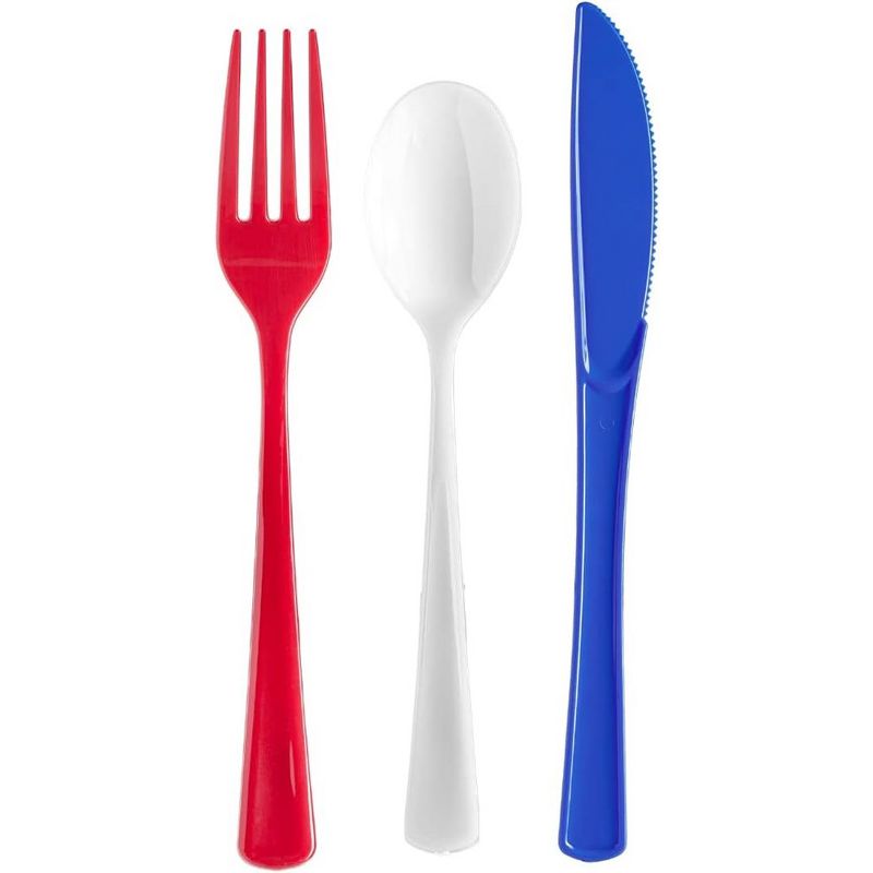 Exquisite 150 Ct Disposable Plastic 4th Of July Red White And Blue Cutlery Set I Serves 50, 5 of 6