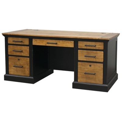 Martin Furniture Toulouse Double Pedestal Desk Honey/Black: Sturdy Wood Executive Office Furniture with Enclosed Storage