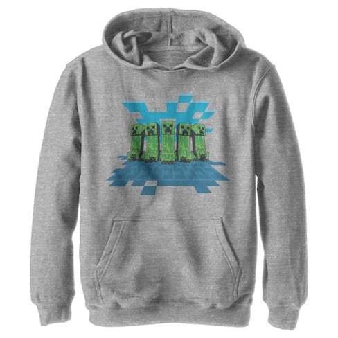 Boy s Minecraft Creeper Mob Pull Over Hoodie Athletic Heather Large