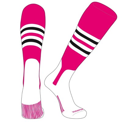 PEAR SOX OTC Baseball Softball Stirrup Socks (F, 7in) Hot Pink, White, Black (M)