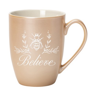 Elanze Designs Believe Pearlescent Sand 10 ounce New Bone China Coffee Cup Mug