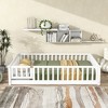 Gulches Full Size Rubber Wood Floor Bed with Fence, Revolving Door & Safety Guardrails, White - 2 of 4