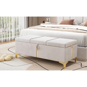CAVINAS 47.2"L Elegant End-of-Bed Ottoman Bench with Storage,Chic Upholstered Storage Bench with Metal Legs for Bedroom & Living Room,250lbs Max - 1 of 4