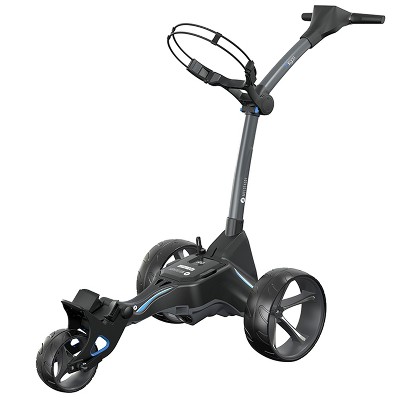 Motocaddy M5 Folding Collapsible 3 Wheel Electric Motorized Walking Golf Buggy Pushcart w/ GPS, Adjustable Handle, & Downhill Braking, Graphite Gray