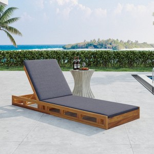 Christopher Knight Home Klayton Outdoor Acacia Wood Adjustable Chaise Lounge with Water-Resistant Cushion and Slatted Base - 1 of 4