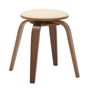 LeisureMod Wooden Dining Stool Leather Upholstery Pelya Collection - 1 of 4