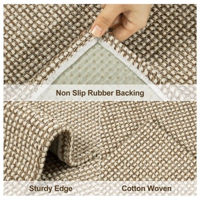 Lahome Boho Area Rug Machine Wasbable Rugs for Kitchen Non Skid Low Pile Braided Cotton Farmhouse Entryway Rugs Indoor Throw Rug Door Mats