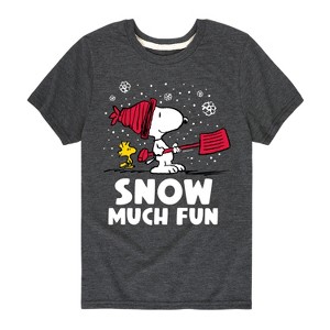 Boys' - Peanuts - Snoopy and Woodstock Snow Much Fun Short Sleeve Graphic T-Shirt - 1 of 4