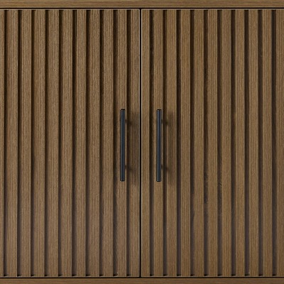 Dark Brown Slatted Freestanding Engineered Wood Cabinet with Metal Legs